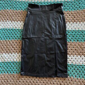 Black Faux Lether Plether Long Pencil Maxi Skirt Womans sz 12